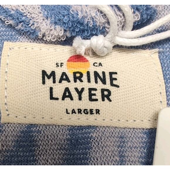 Marine Layer Terry Cloth Shirt Mens L Blue Palm Button Up Short Sleeve NEW NWT - Picture 5 of 13